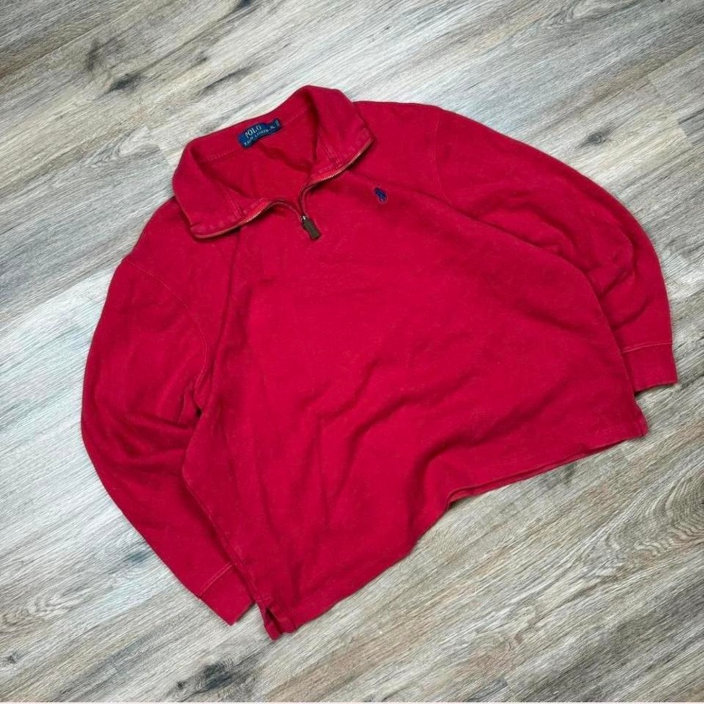 bright red polo ralph lauren knit quarter zip sweater